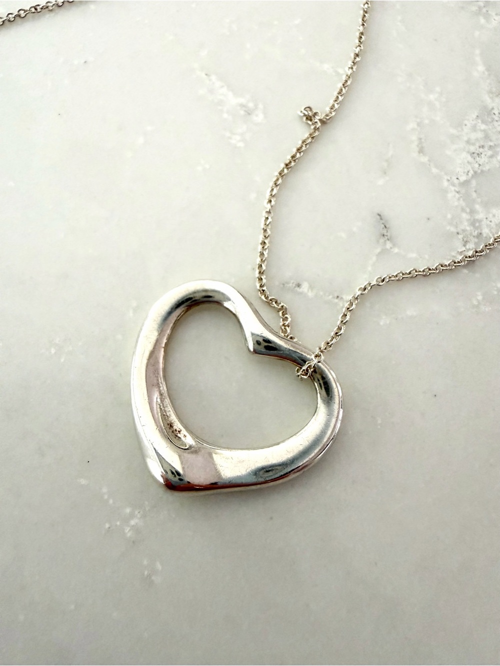 Tiffany & Co. Elsa Peretti Open Heart Necklace Medium 16mm 20” Sterling Silver - Picture 3 of 8